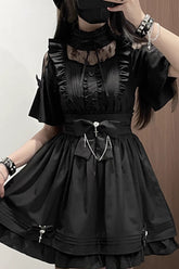 Magical Girl Short Sleeves Ruffle Embroidery Bowknot Lace Sweet Jirai Kei Lolita Set 4 Colors
